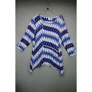 Chico's Zenergy Ikat Tunic-Size 3 or XL-Asymmetrical Hemline-3/4 Sleeves